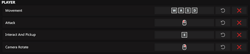 Keyboard control bindings