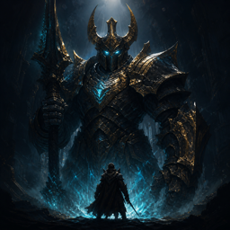 A mighty fantasy guardian ready for battle