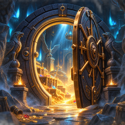 An adventurer approaching a glowing vault